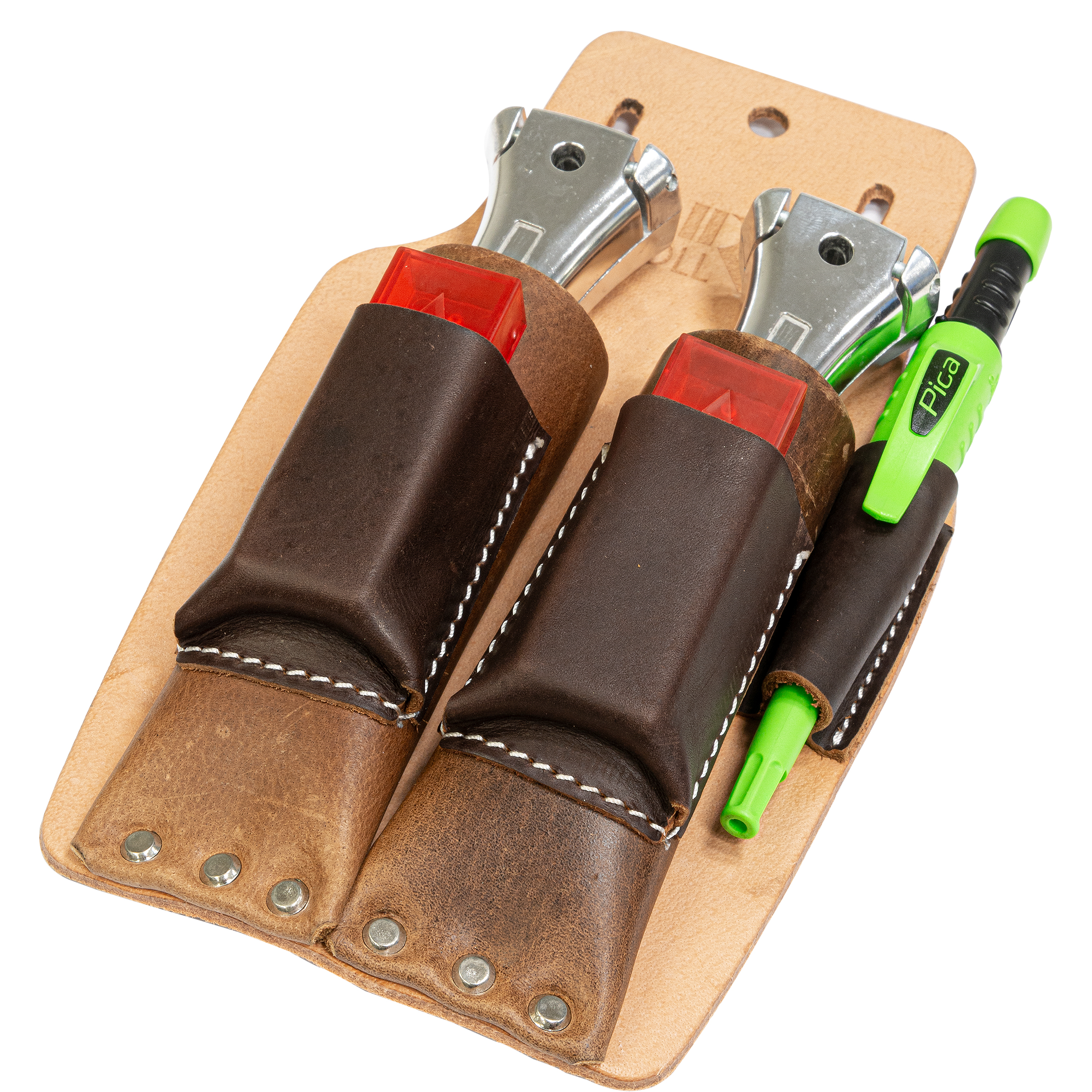 Leather Knife Holster For 2 Knives (Straight/Hook) & Pen Complete